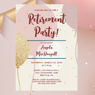 Retirement Party Pink and Gold Invitation