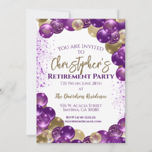 Retirement Party Purple Gold Balloons Invitation