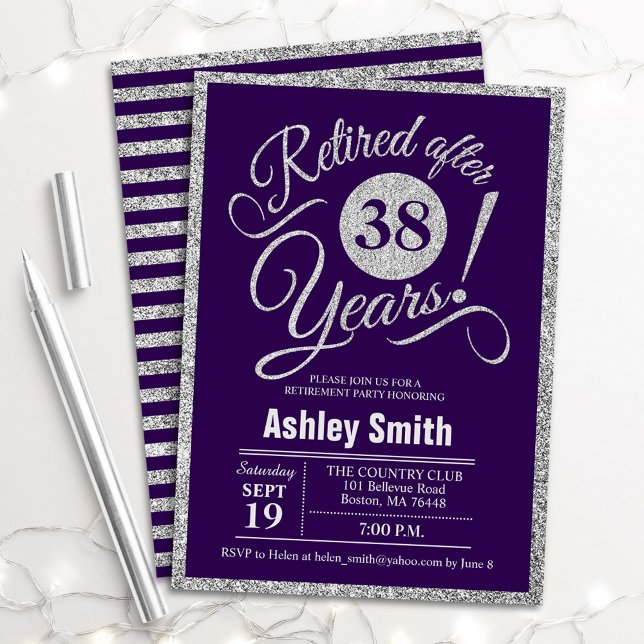 Retirement Party - Purple Silver Invitation (Creator Uploaded)