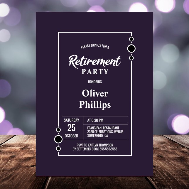Retirement Party Purple with White Frame Party Invitation (Creator Uploaded)
