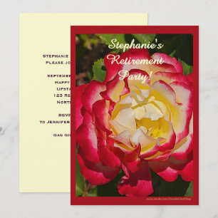 Retirement Party Red and Gold Rose Floral Macro Invitation