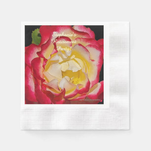 Retirement Party Red and Gold Rose Floral Macro Napkin