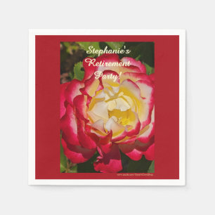 Retirement Party Red and Gold Rose Floral Macro Napkin