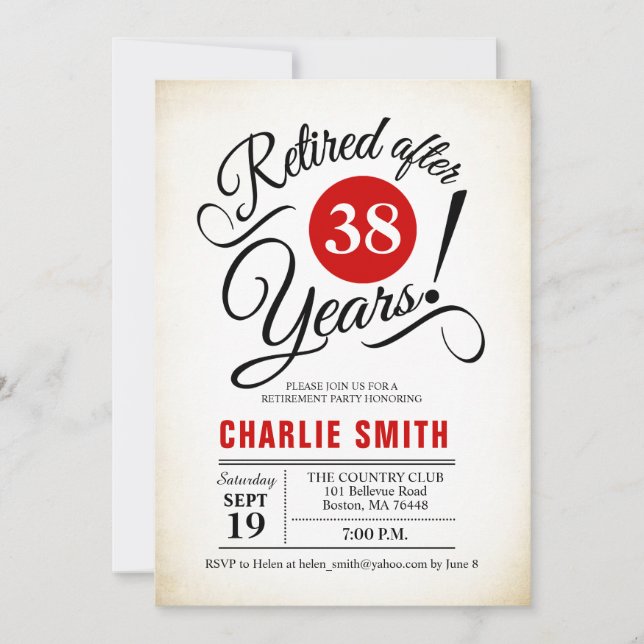 Retirement Party - Red Black White Invitation (Front)