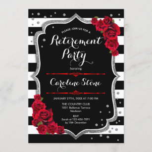 Retirement Party -  Red Black White Stripes Invitation