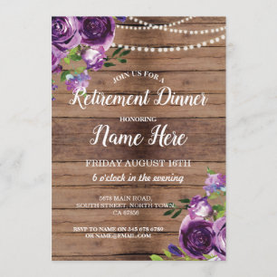 Retirement Party Retire Purple Wood Flowers Invite