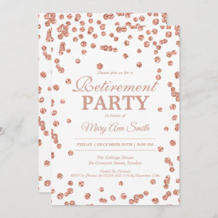 Retirement Party Rose Gold Glitter Confetti Invitation