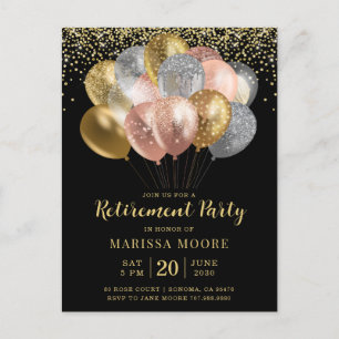 Retirement Party Rose Gold Silver Black  Announcement Postcard