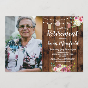 Retirement Party Rustic Jars Wood Floral Photo Invitation