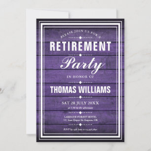 Retirement Party Rustic Purple Wood Panels Invitation