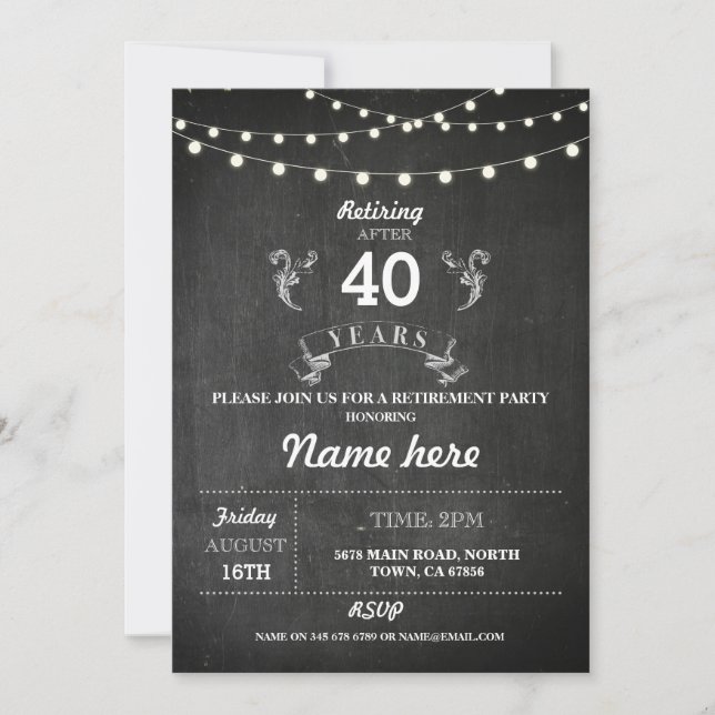 Retirement Party Rustic Retired Chalkboard Invite (Front)