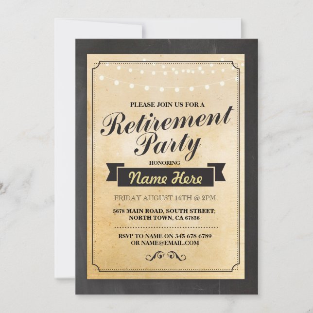 Retirement Party Rustic Retired Lights Invitation (Front)