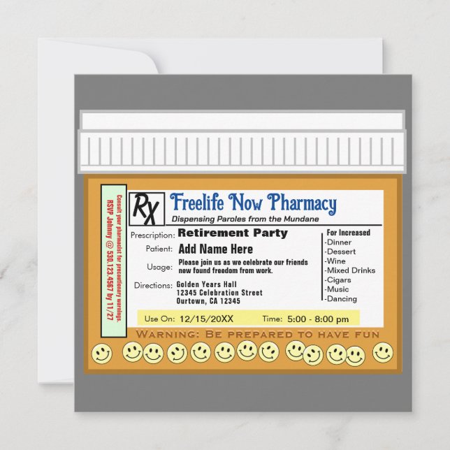 Retirement Party RX for Fun Invitation (Front)