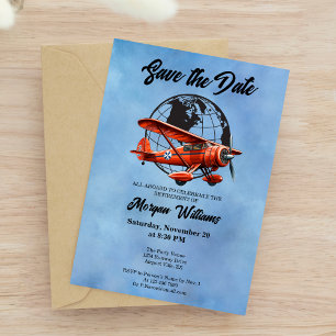 Retirement Party Save the Date Globe Travel Plane Invitation