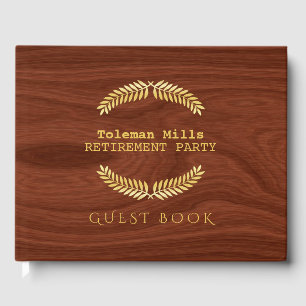 Retirement Party Sign In   Elegant Wood Grain Look Guest Book