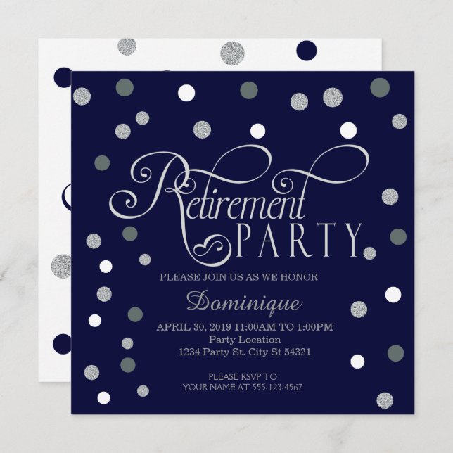 Retirement Party, Silver and Navy Invitations (Front/Back)