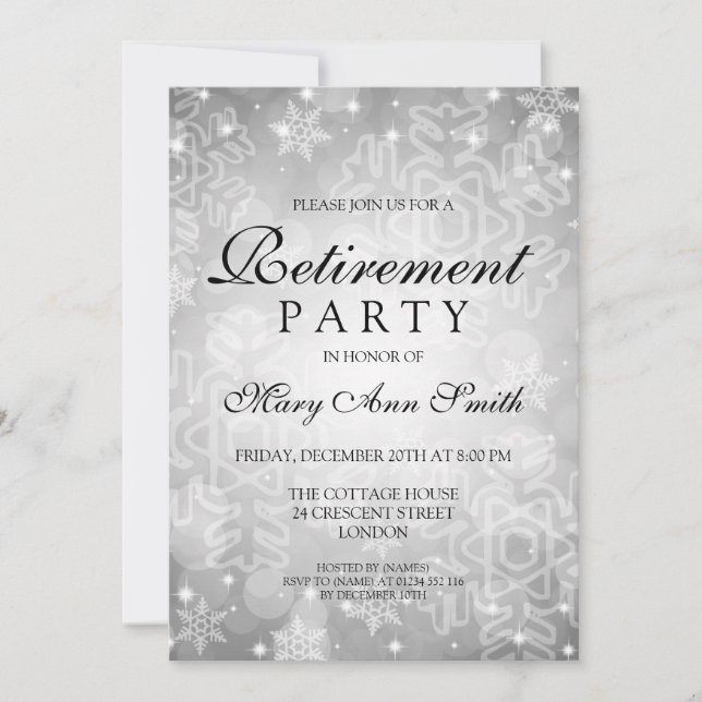 Retirement Party Silver Winter Bokeh Lights Invitation (Front)