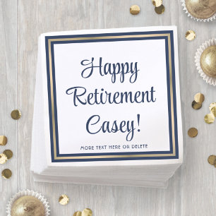 Retirement Party Simple Navy Blue, White & Gold Napkin