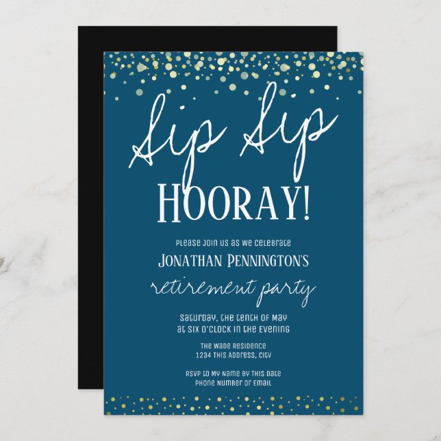 Retirement Party Sip Sip Hooray Invitation (Front/Back)