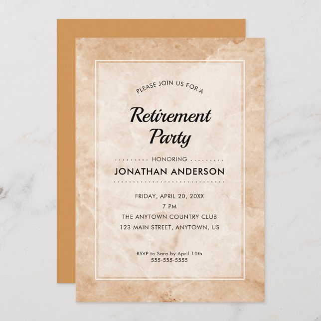 Retirement Party | Stylish Marble Background Invitation (Front/Back)
