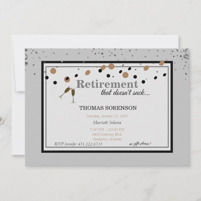 Retirement Party "that doesn't suck" Grey Invitation (Front)