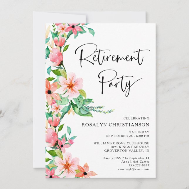 Retirement Party Tropical Floral Script (Front)