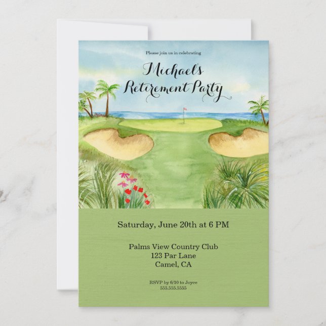 Retirement Party Tropical Golf Course Invitation (Front)