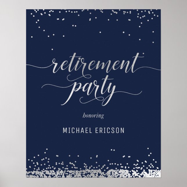 Retirement Party Value Poster Elegant Silver, Navy (Front)