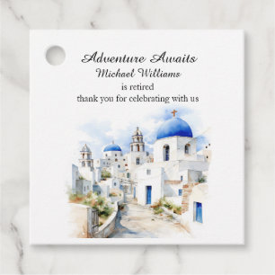 Retirement Party Vintage Colourful Greece Village  Favour Tags