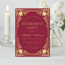 Retirement Party Vintage Ornate Burgundy Faux Gold