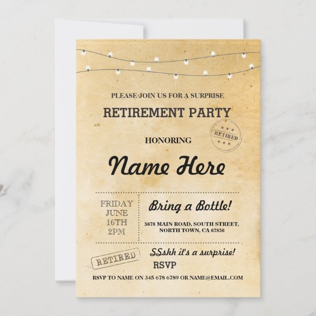 Retirement Party Vintage Retired Paper Invitation (Front)