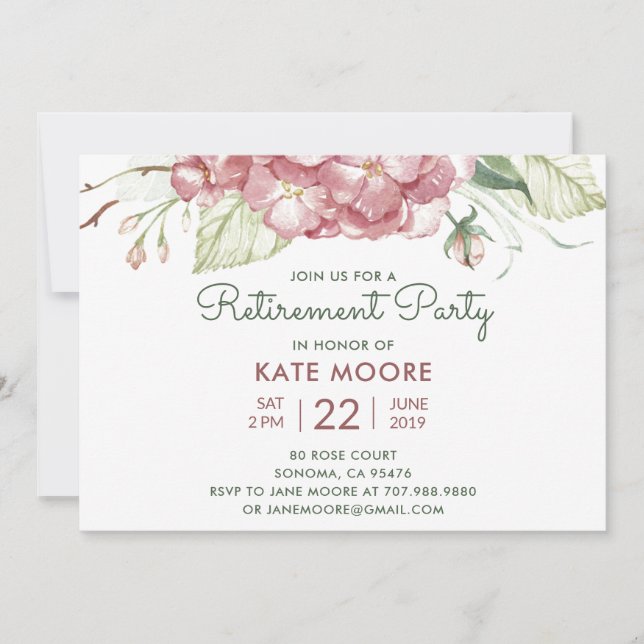 Retirement Party Watercolor Floral Party Invitatio Invitation (Front)