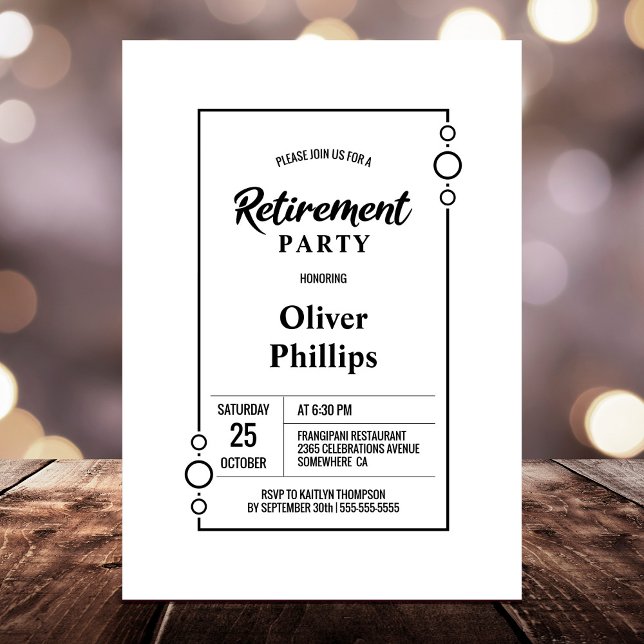 Retirement Party White with Black Frame Party Invitation (Creator Uploaded)