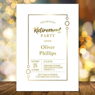 Retirement Party White with Gold Frame Party Invitation