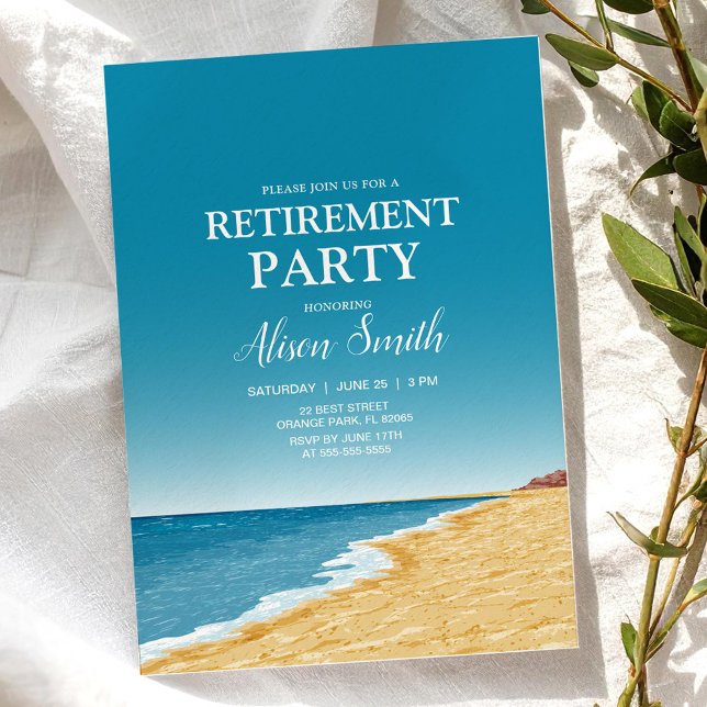 Retirement party with beach, sea and blue sky invitation (Creator Uploaded)