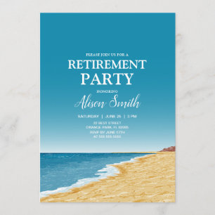 Retirement party with beach, sea and blue sky invitation