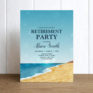 Retirement party with beach, sea and lens flares invitation