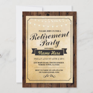 Retirement Party Wood Retired Lights Invitation