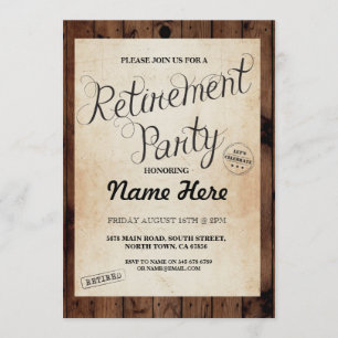 Retirement Party Wood Rustic Retire Vintage Invite