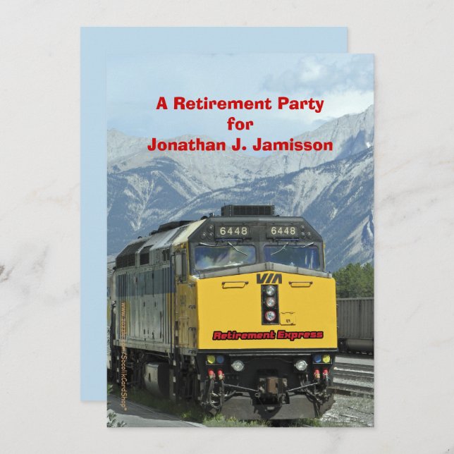 Retirement Party, Yellow Railroad Train Engine Invitation (Front/Back)