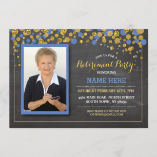 Retirement Photo Blue Chalk Party Invitation