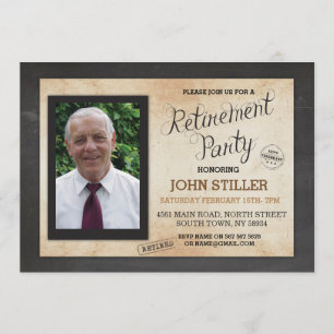 Retirement Photo Chalk Rustic Party Invitation