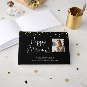Retirement Photo Handwritten Script Confetti Guest Book