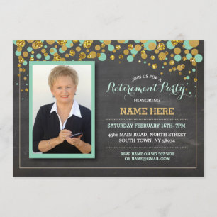 Retirement Photo Mint Chalk Party Invitation