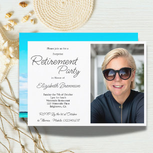 Retirement Photo Ocean Beach Blue Modern  Invitation