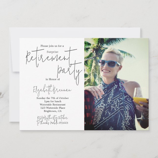 Retirement Photo Palm Tree Beach Modern  Invitation (Front)