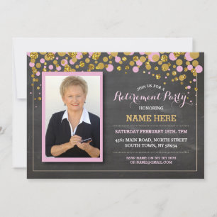 Retirement Photo Pink Chalk Party Invitation