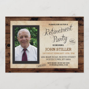 Retirement Photo Wood Rustic Party Invitation