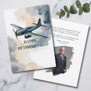 Retirement Pilot Photo Aeroplane Crew Blue Gold  Invitation