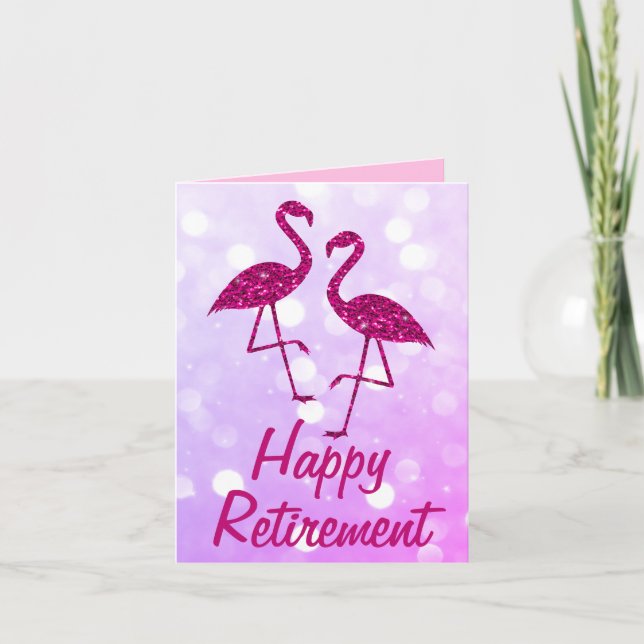Retirement pink flamingo Custom text Greeting Card (Front)